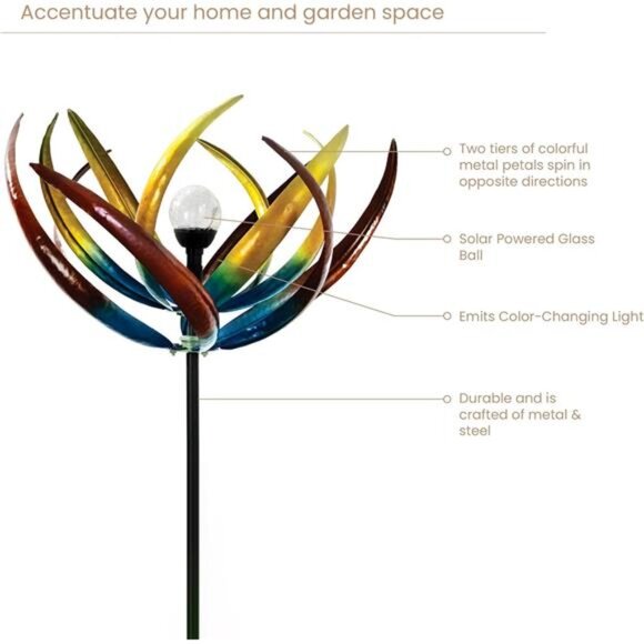 Bits and Pieces - 74" Multi-Color Tulip Wind Spinner - Yard Decorations - Solar - Picture 5 of 7